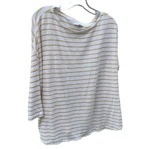 J. Jill White‎ with Mustard Stripes 3/4 length sleeves scope neck